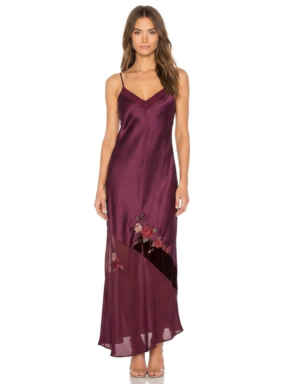 Vintage Jessica Intimates Burgundy Satin Slip Dress Lingerie Size Large Floral